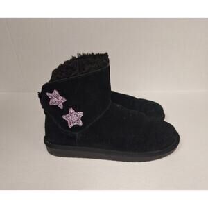 Koolaburra by UGG Kids Boots 5 Koola Star Mini Glittery Suede Fur‎ Lined Black